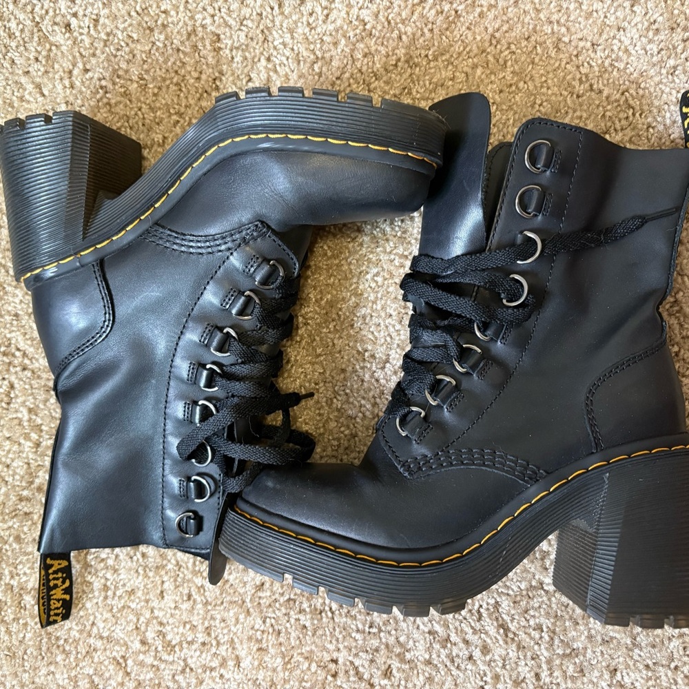 Dr. Martens Black Combat Moto Boots with Chunky Heel